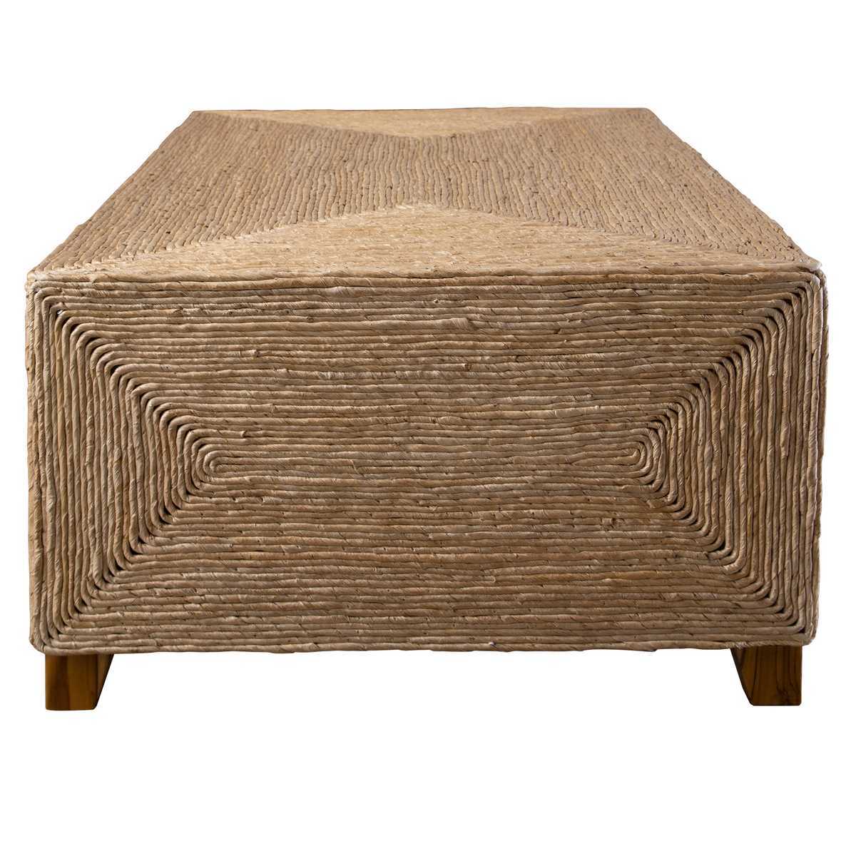 Square ottoman with woven pattern on a white background