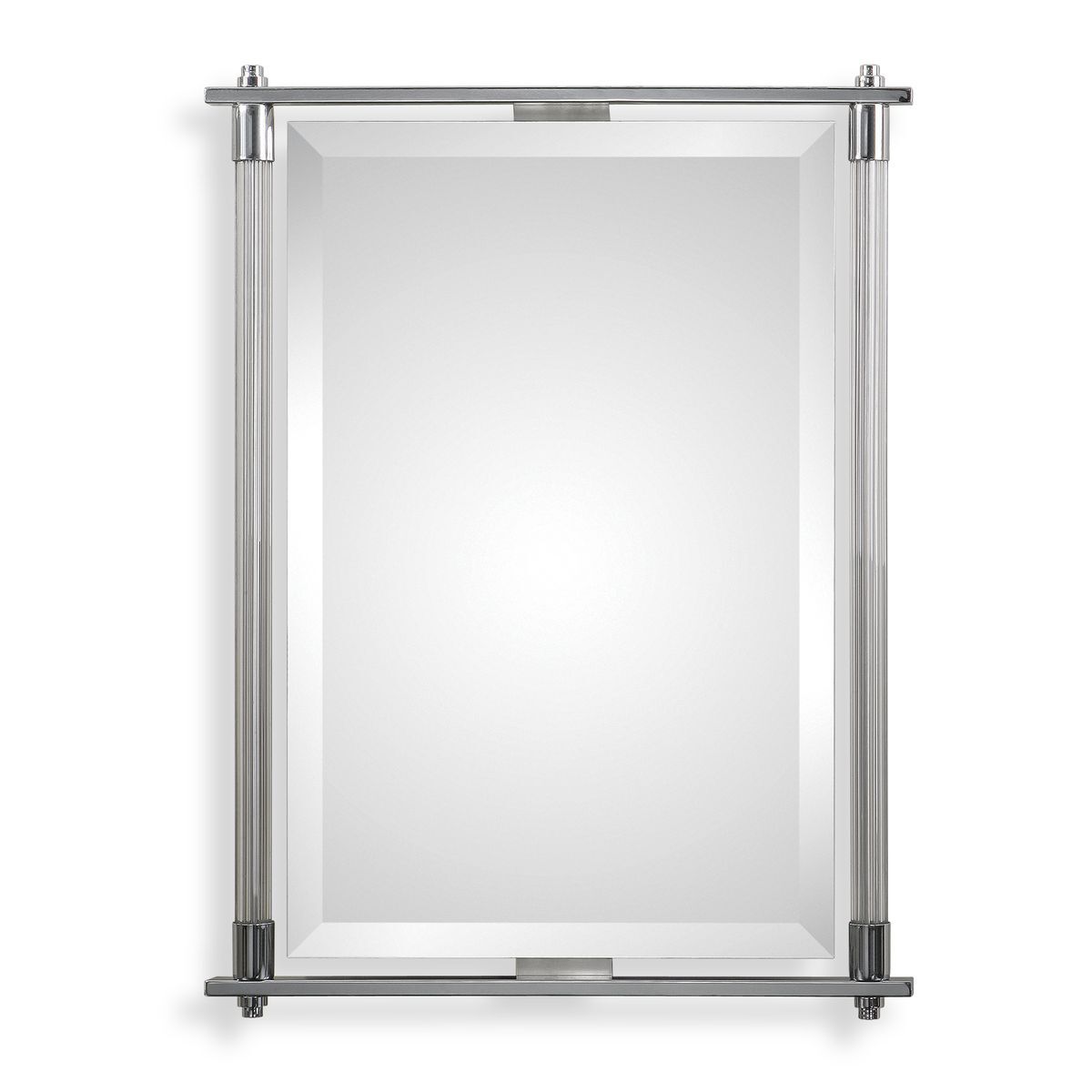 Rectangular mirror with metallic frame on a white background