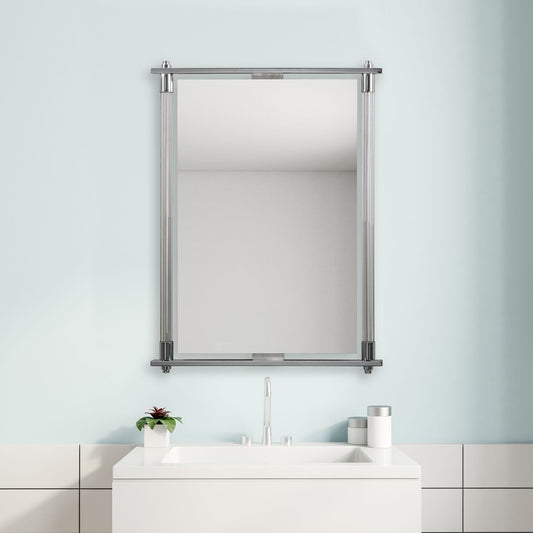Rectangular mirror with metallic frame on a white background
