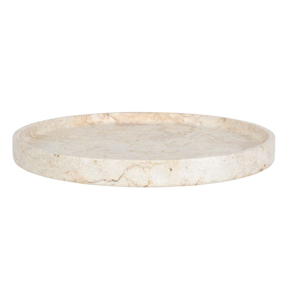 Round travertine tray on a white background