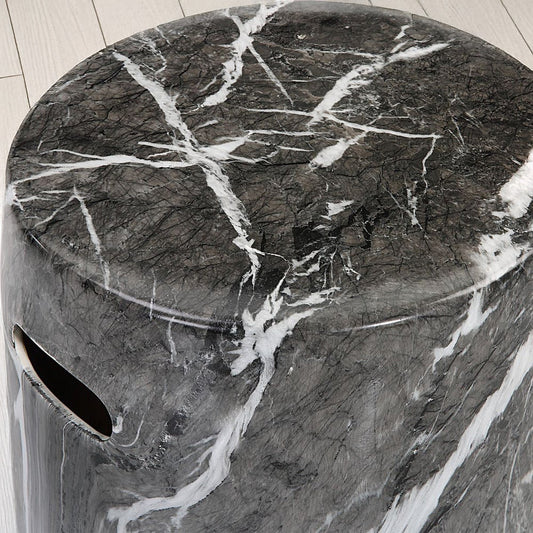 Marble Accent Table Next to Sofa with Plant on Top
