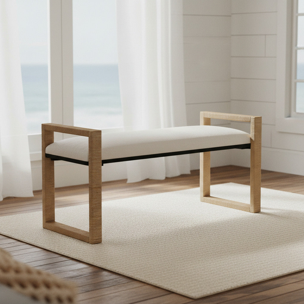 Coastal Rattan Entryway Bench