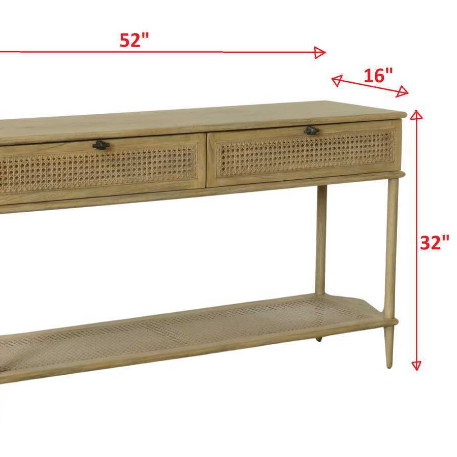 Drawer with hardware in coastal console table.