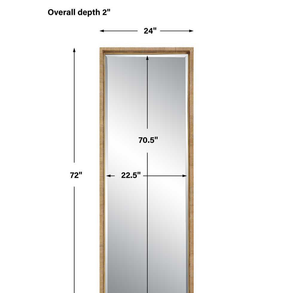 Measurement chart of a rectangular mirror with dimensions on a white background