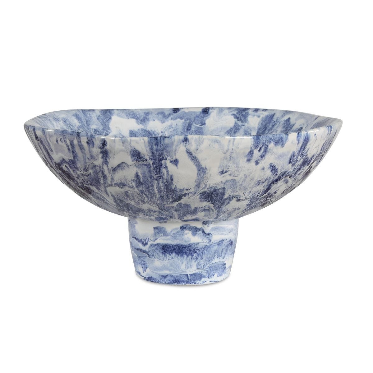 Coastal Pedestal Bowl - Ceramic, Marbled, Indigo