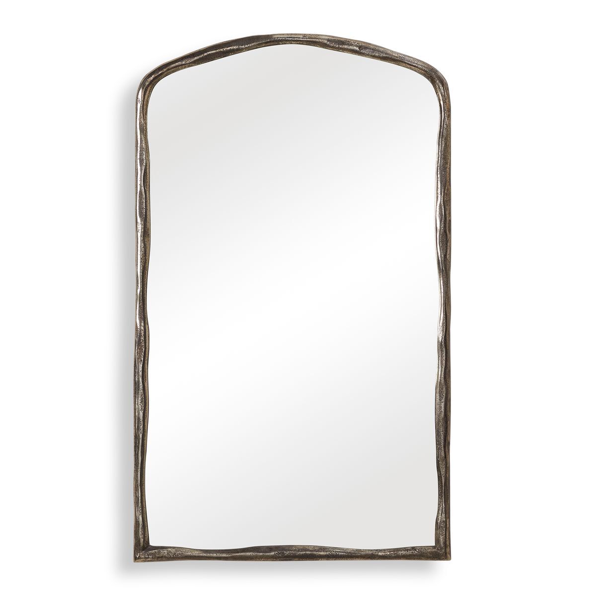 Rectangular mirror with a rustic wooden frame on a white background