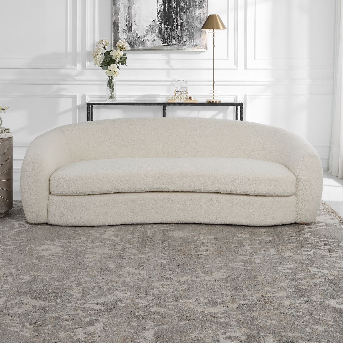 Off white art deco sofa.