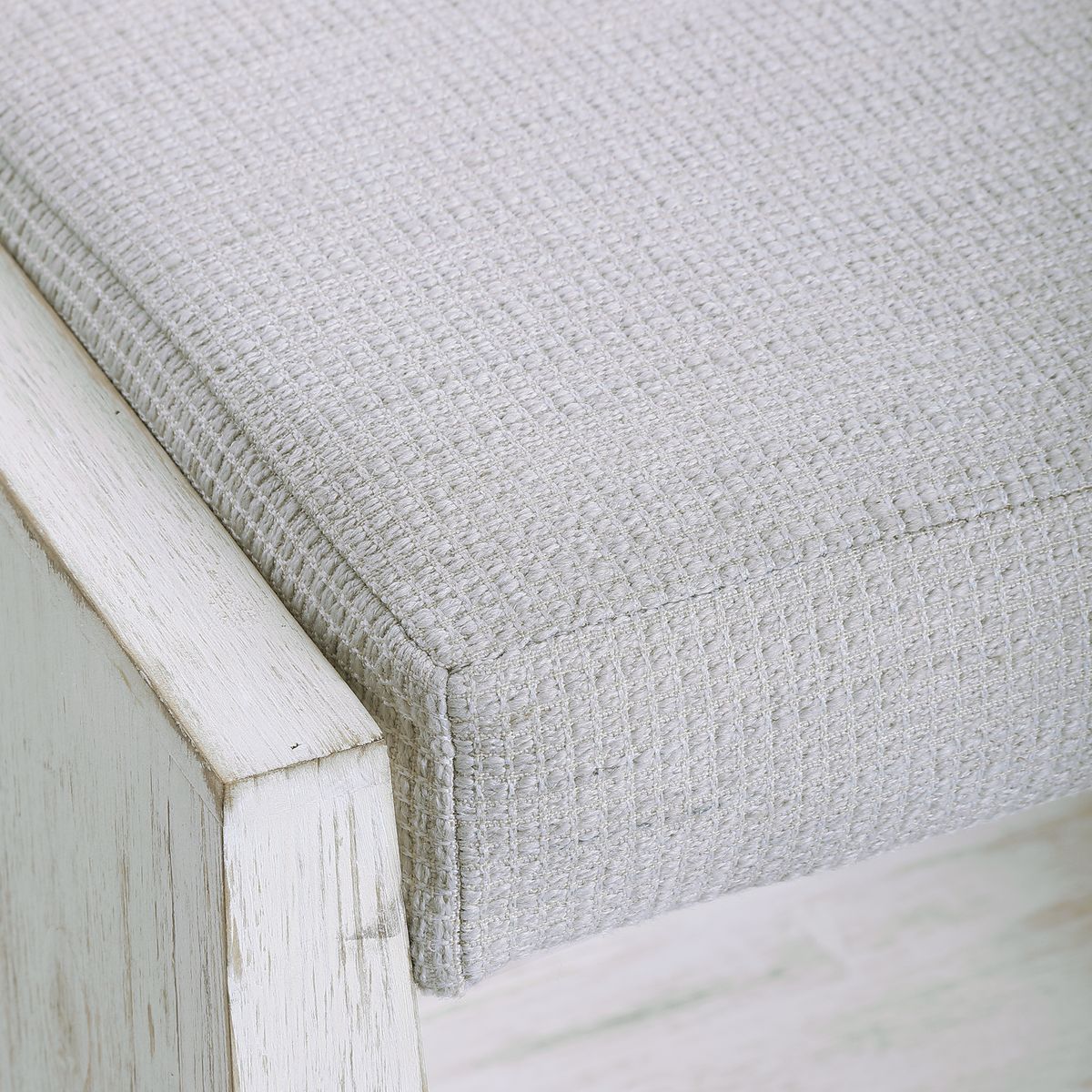 Small White Bench with Cushion in Rustic Style