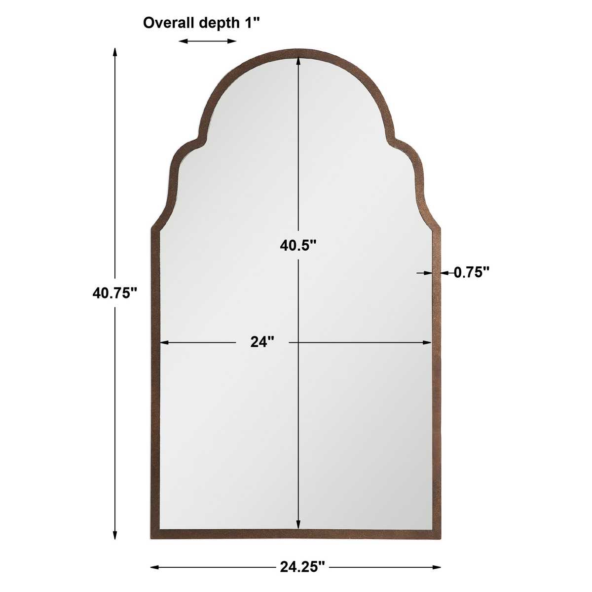 Measurement chart of a mirror with dimensions labeled