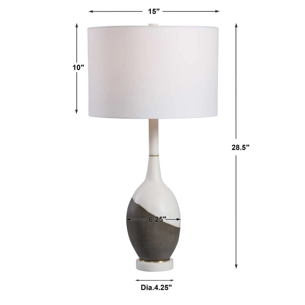Dimensions black and white table lamp.