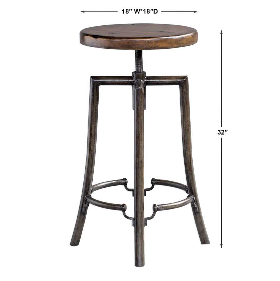 Dimensions dark wood bar stool.