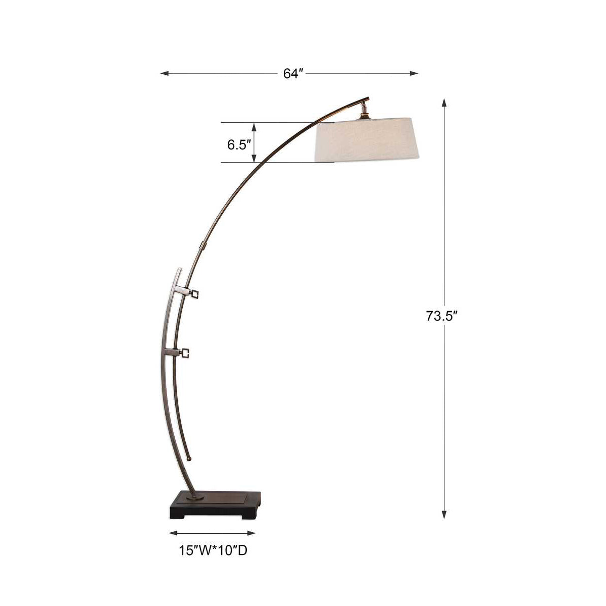 Dimensions of arc bronze floor lamp.