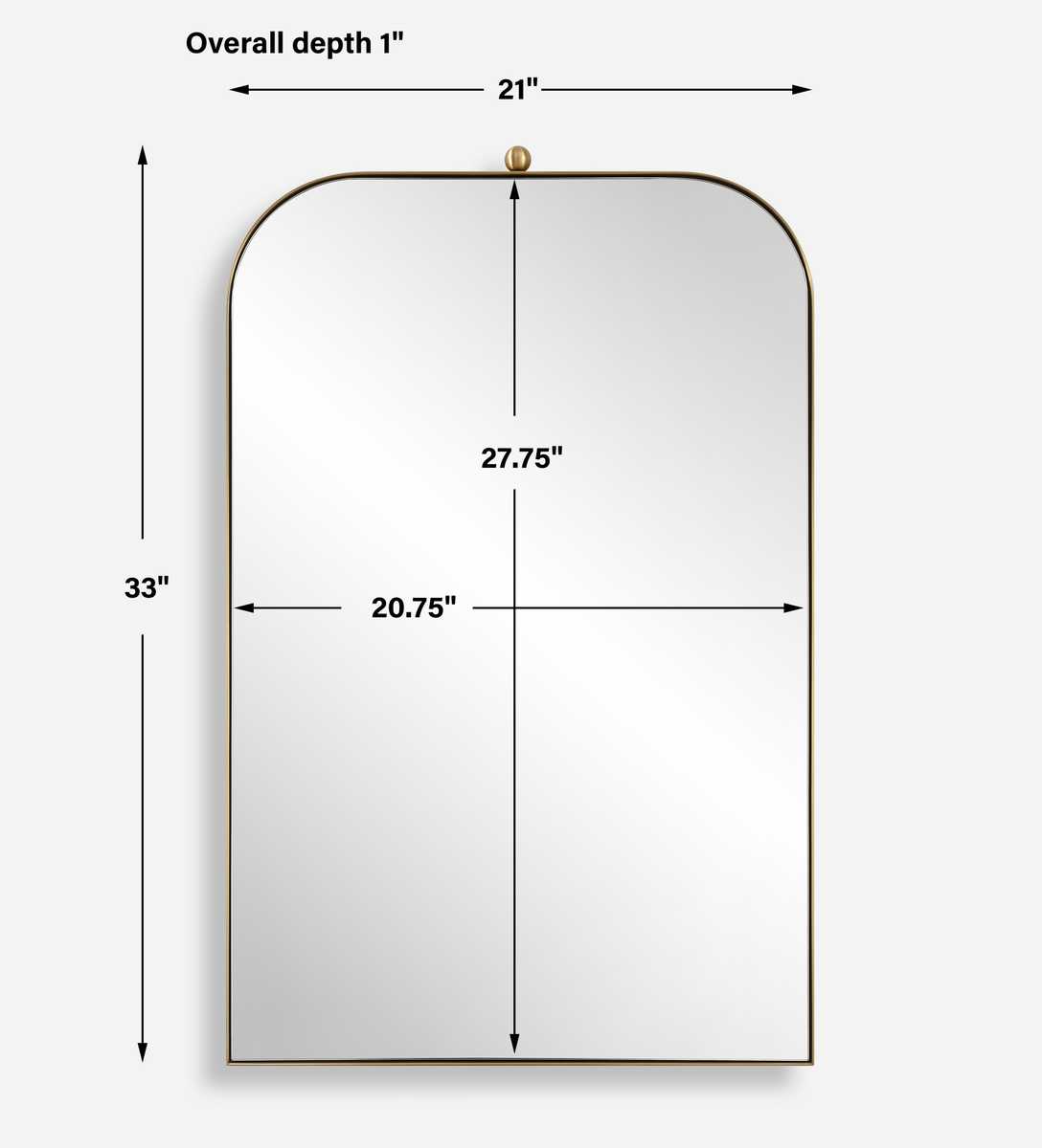 Dimensions gold arched mirror.