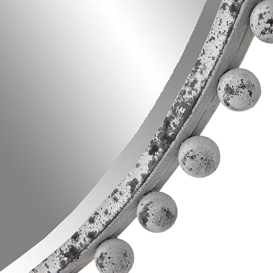 White Metal Round Mirror.