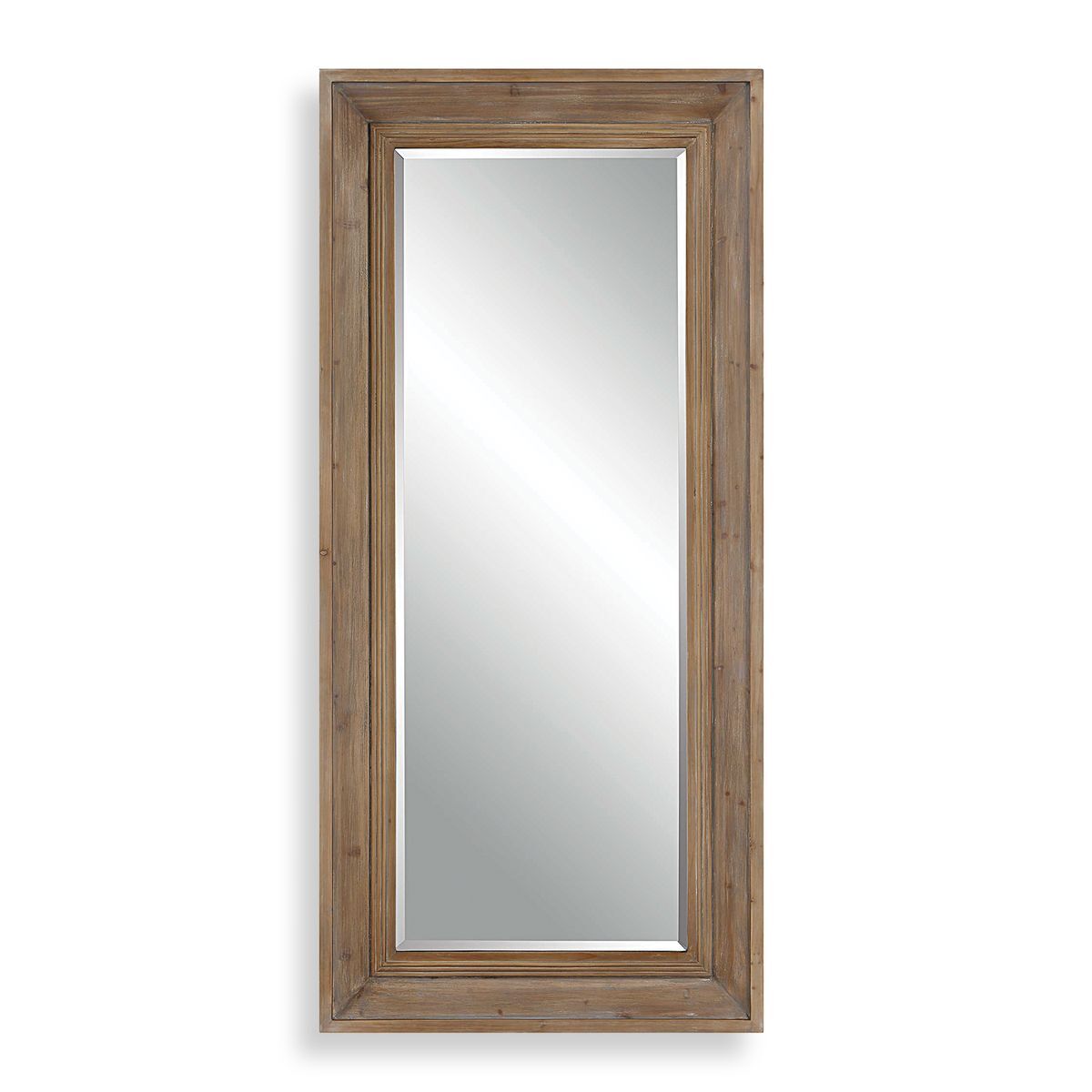Rectangular mirror with a wooden frame on a white background