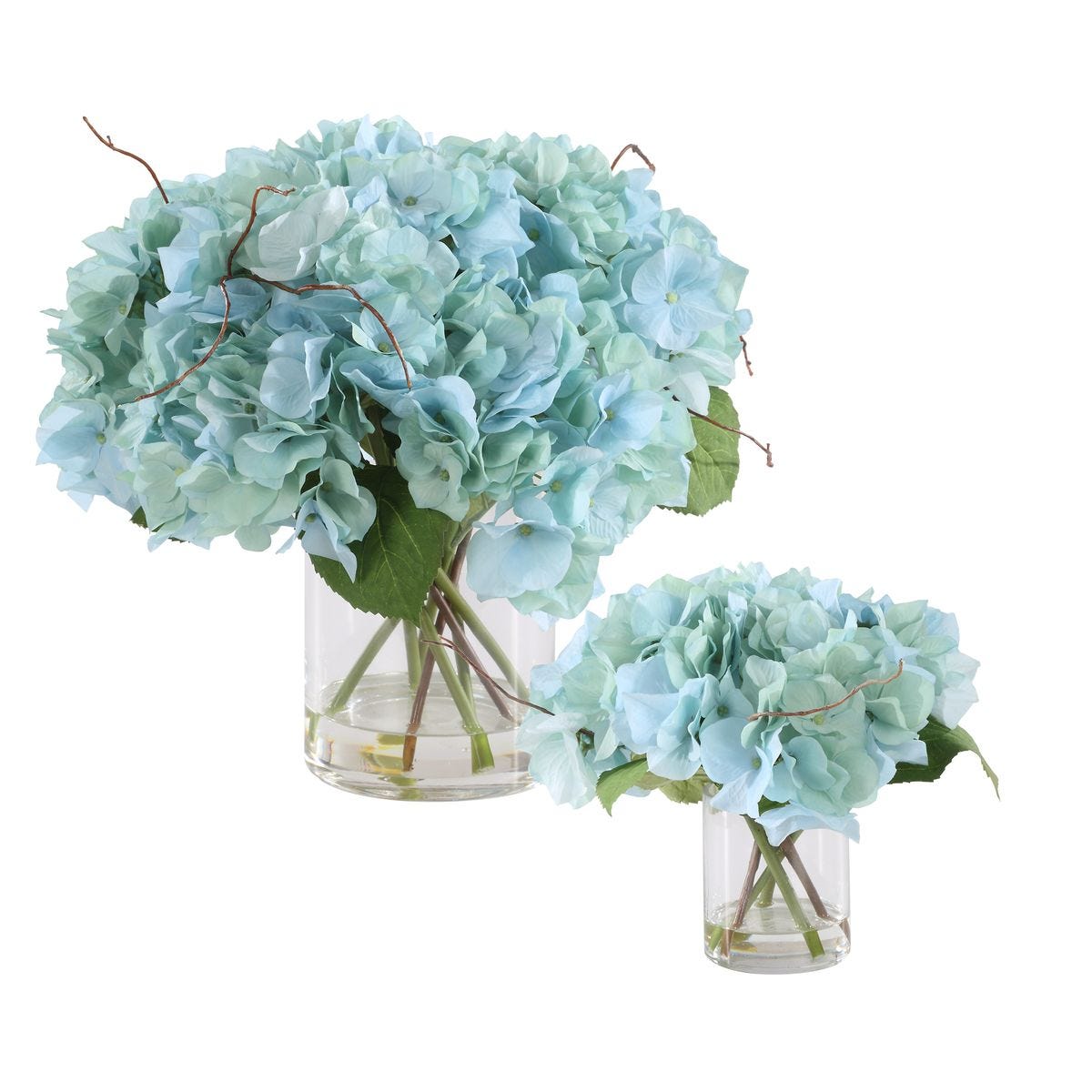 Faux blue flowers.