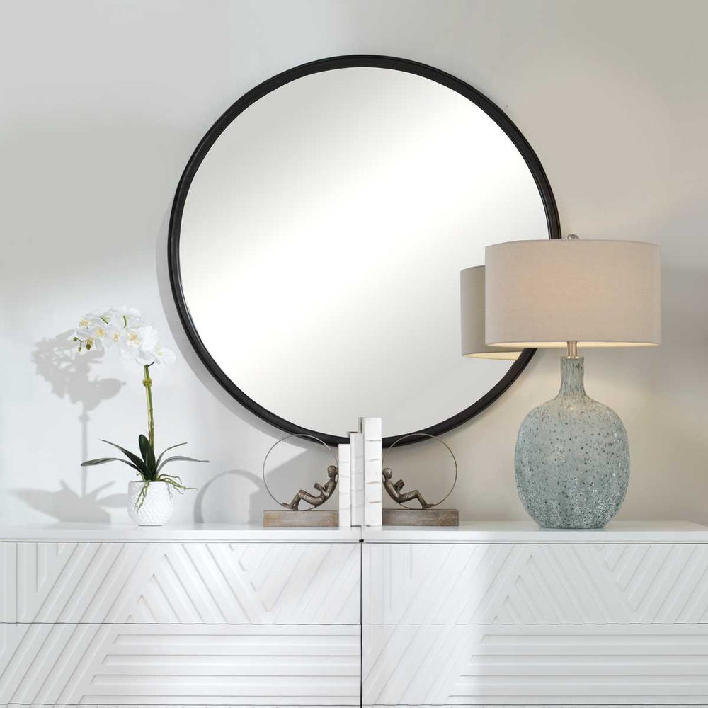 Large Round Black Mirror - 44 Inches Round
