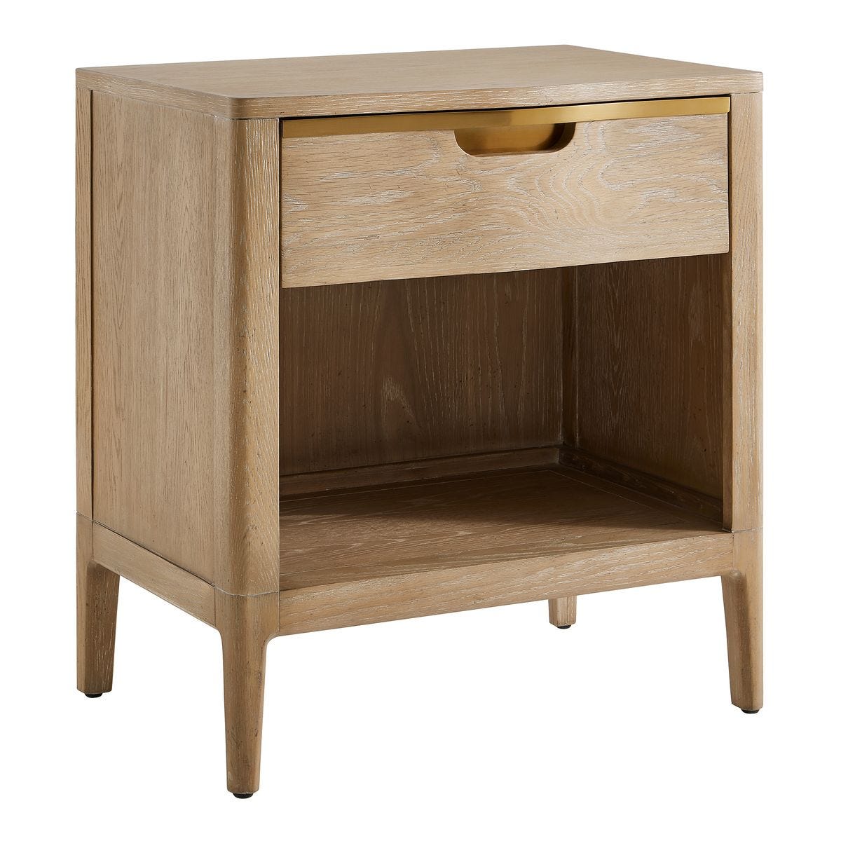 Wooden nightstand with a drawer on a white background