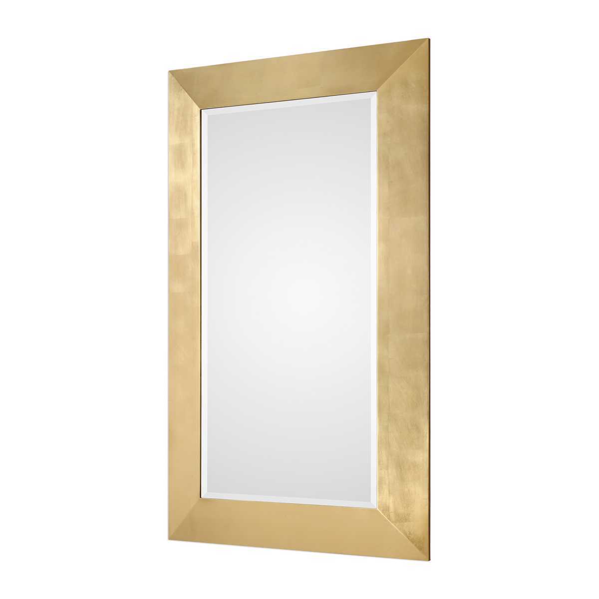 Gold-framed mirror on a white background