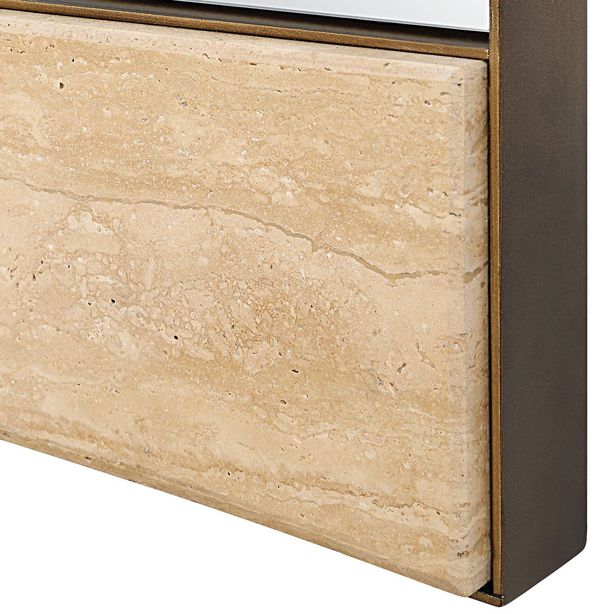 Travertine full length mirror gold frame.