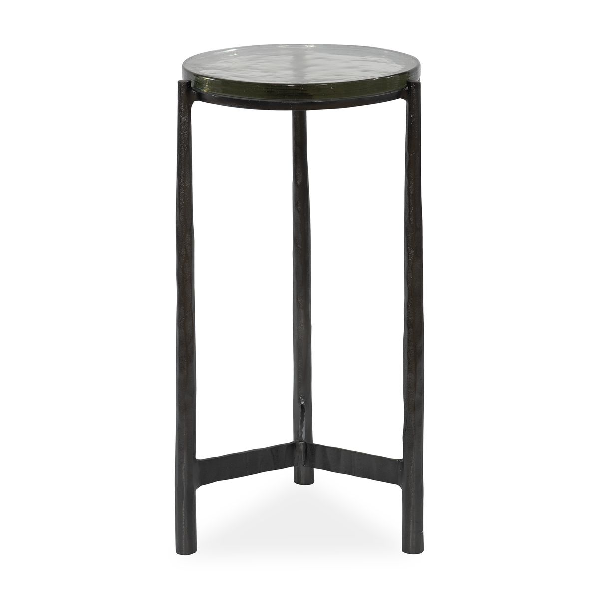 Black side table with marble top on a white background