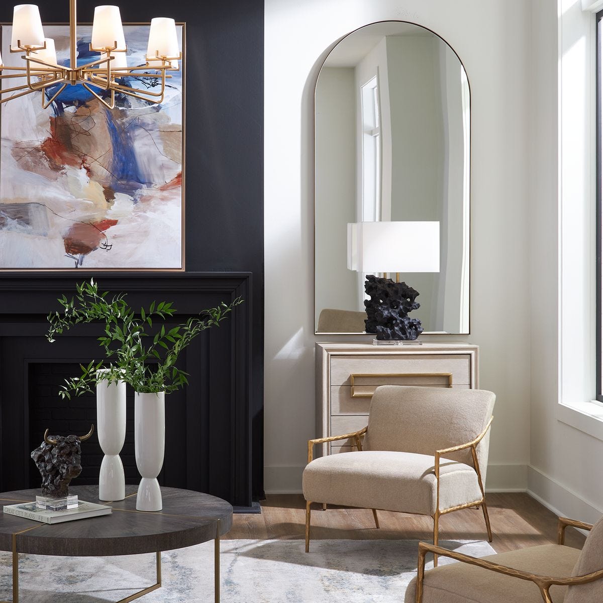 Gold Arched Floor Mirror Dresser.