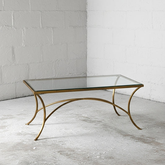 Antique Gold coffee table with gold metal frame on a white background