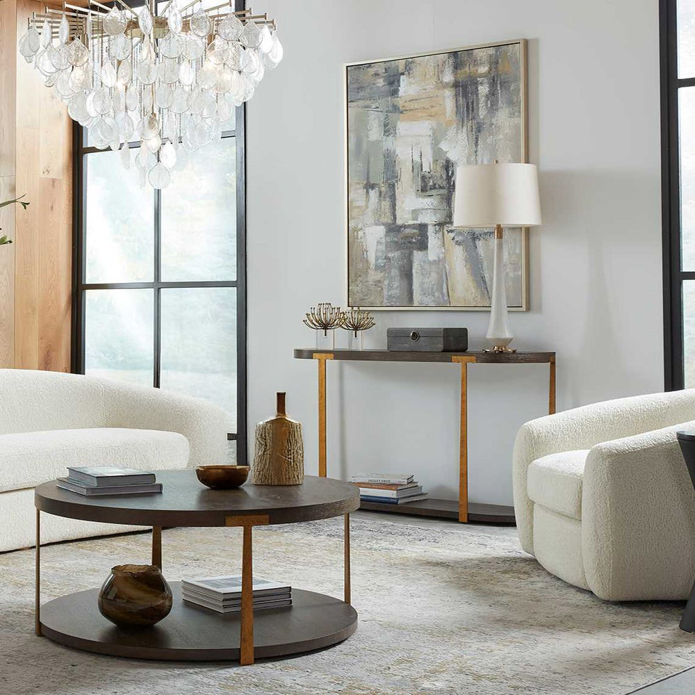 Gold decorative objects entryway console.