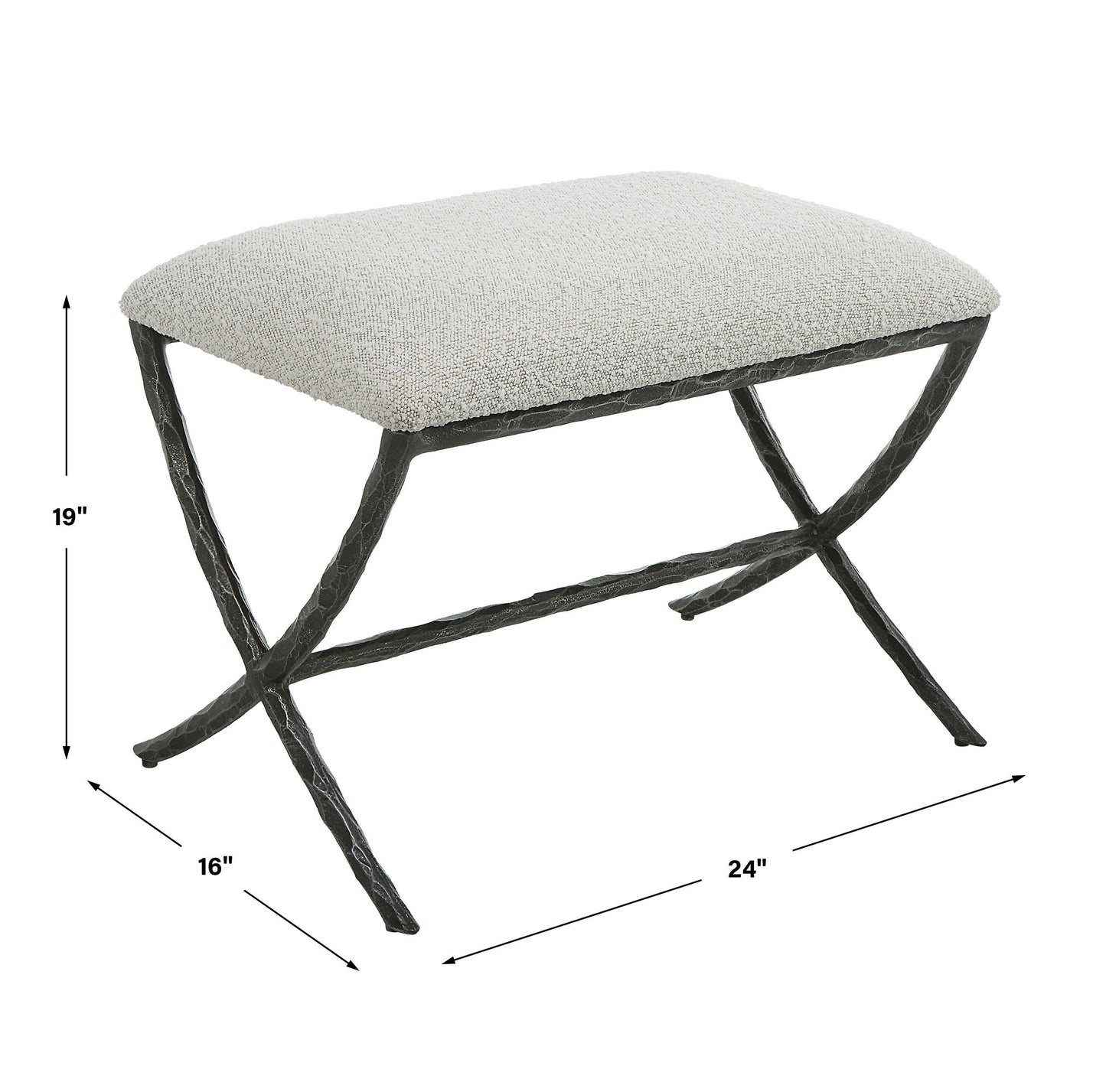 Specifications of small gray contemporary bench.