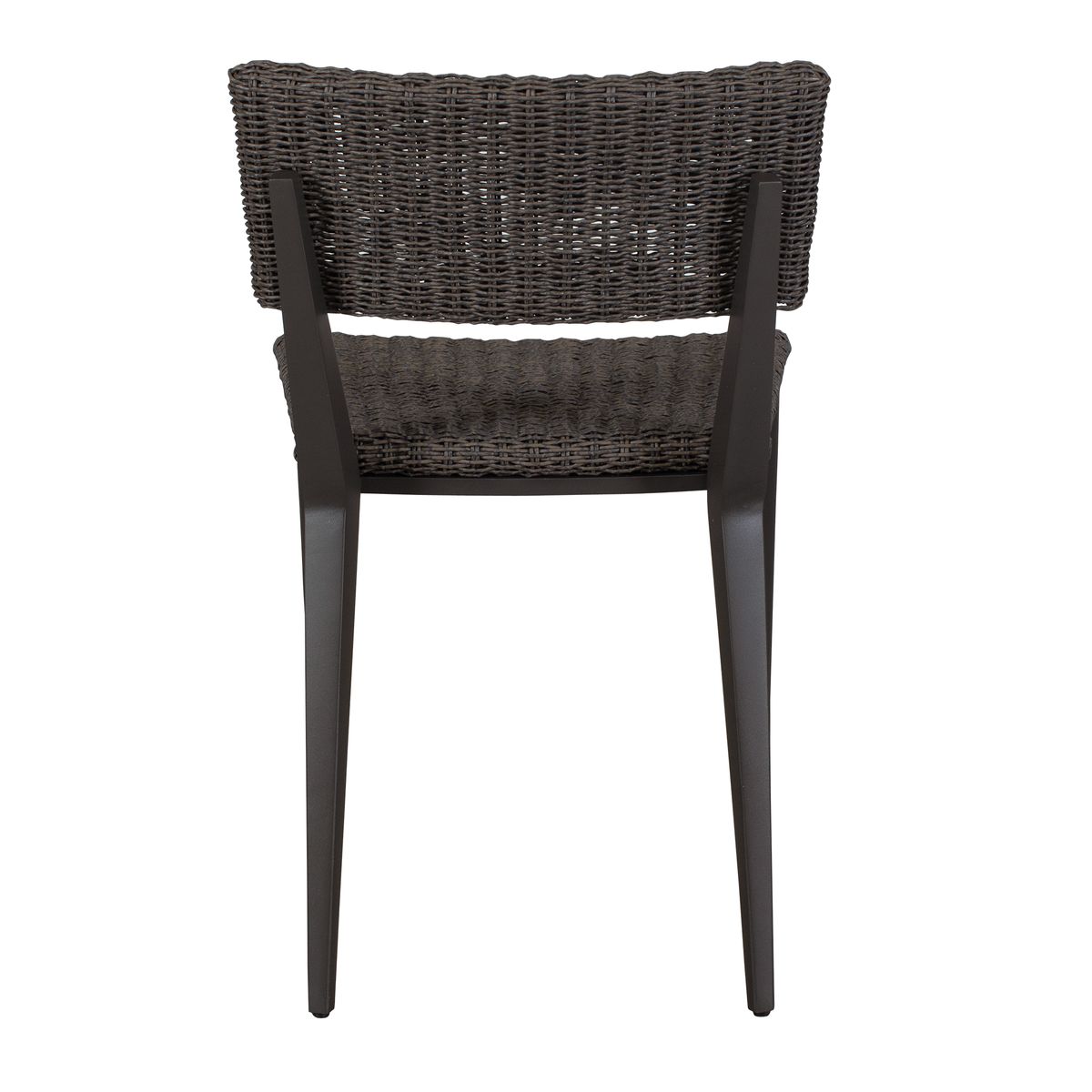Wicker chair with dark brown backrest and seat on a white background