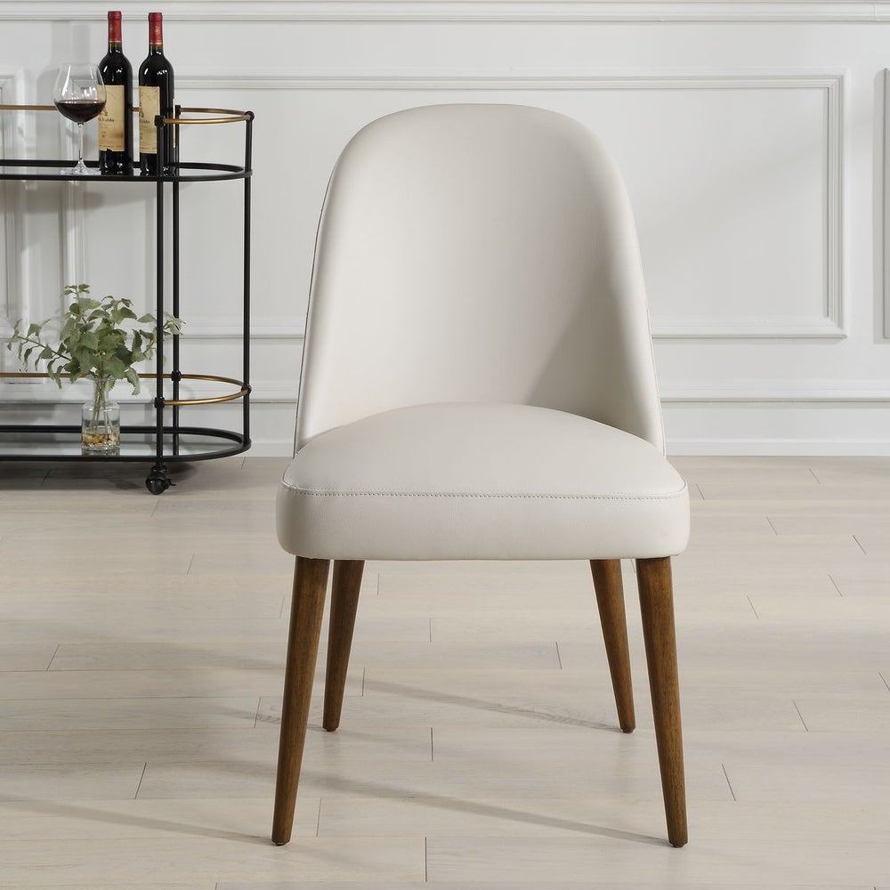Diamond Tufted Dining Chair - Ecru Faux Leather & Walnut Legs