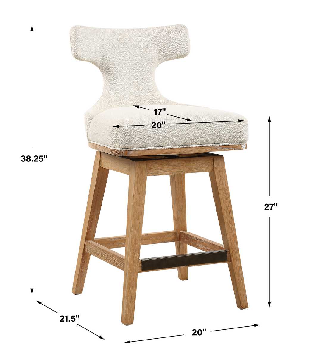 Modern Swivel Counter Stool | Off-White Textured Fabric and Oak Legs