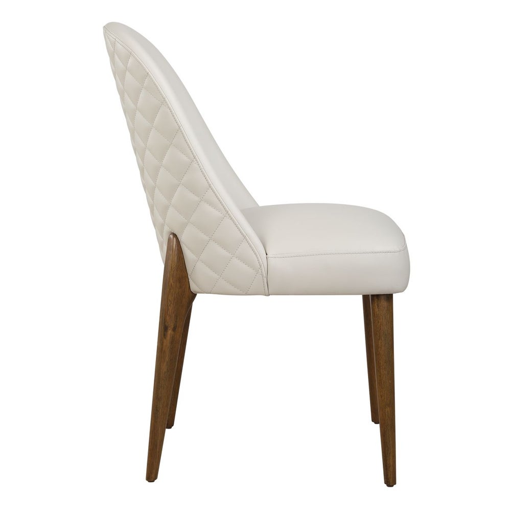 Diamond Tufted Dining Chair - Ecru Faux Leather & Walnut Legs