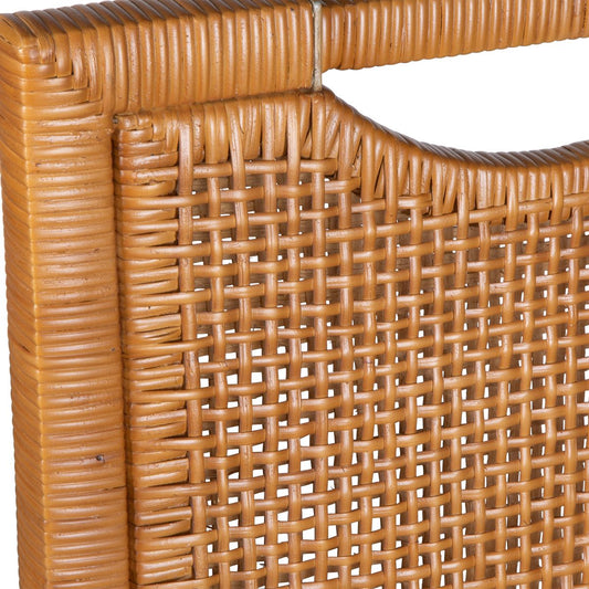 contemporary rattan dining chair set next to round dining table