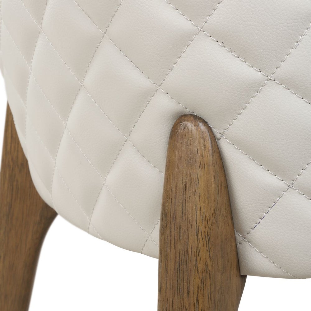 Diamond Tufted Dining Chair - Ecru Faux Leather & Walnut Legs
