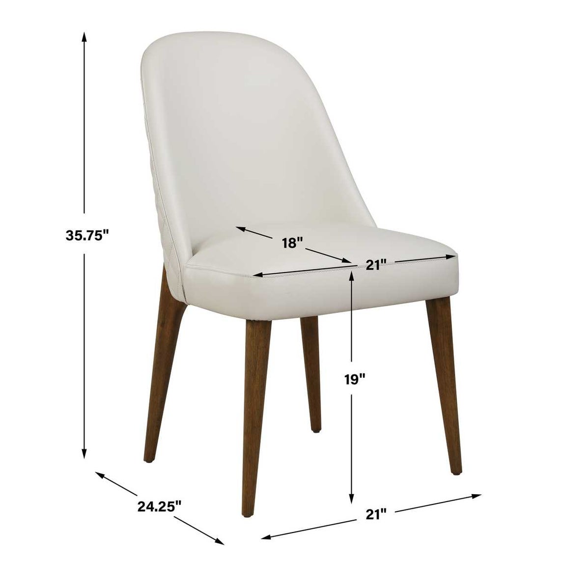 Diamond Tufted Dining Chair - Ecru Faux Leather & Walnut Legs