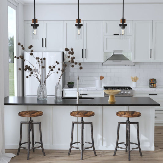 Wood and metal bar stool.