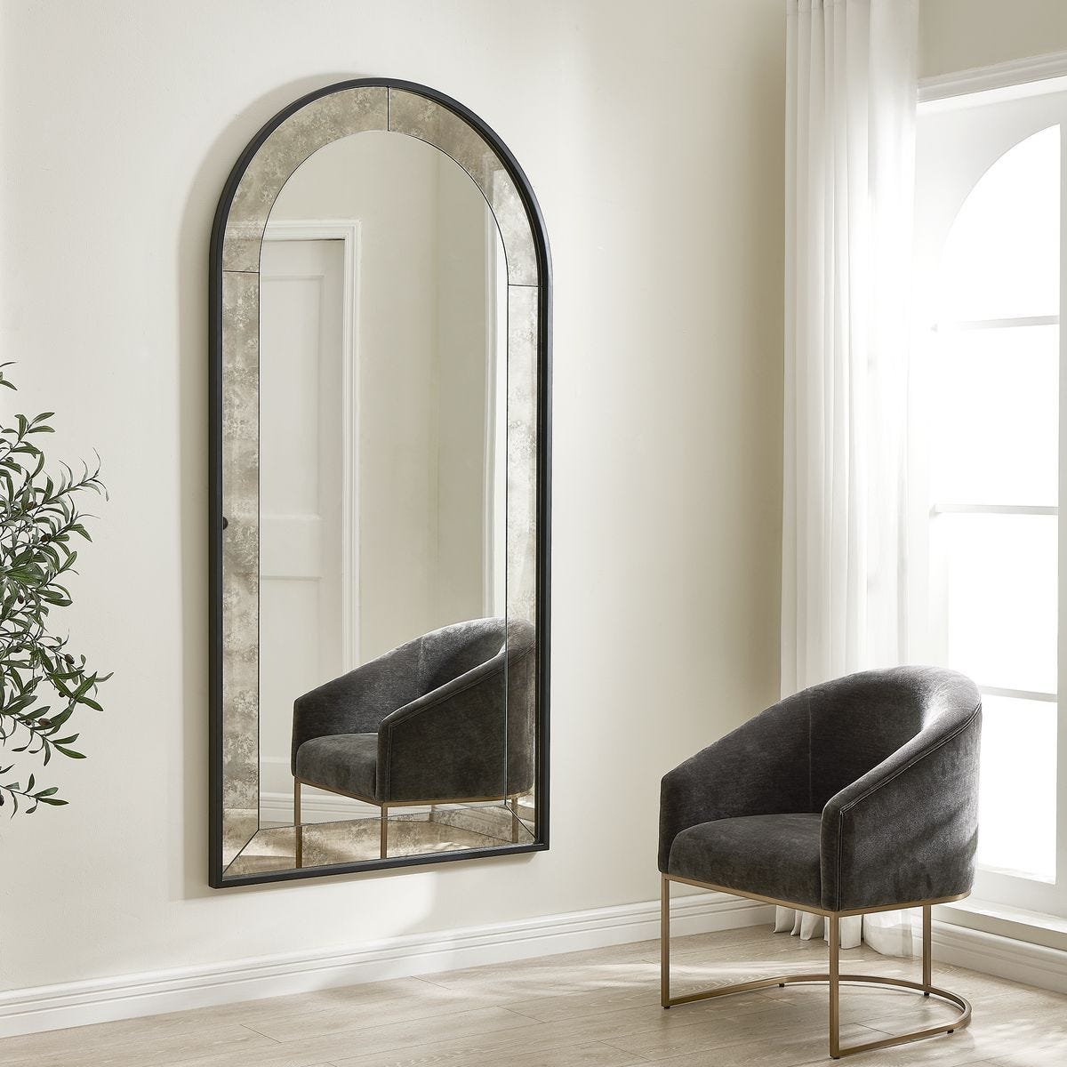 Large Antique Arched Mirror.