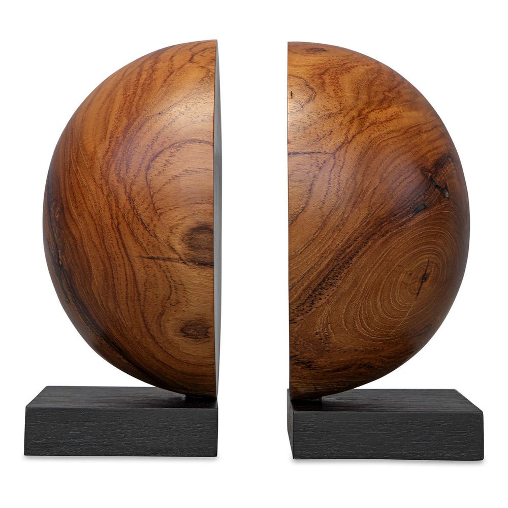 Wooden bookends on a white background