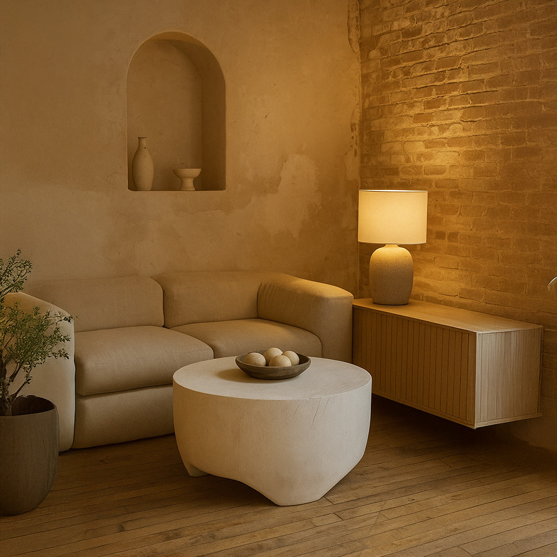 Modern white coffee table in living room