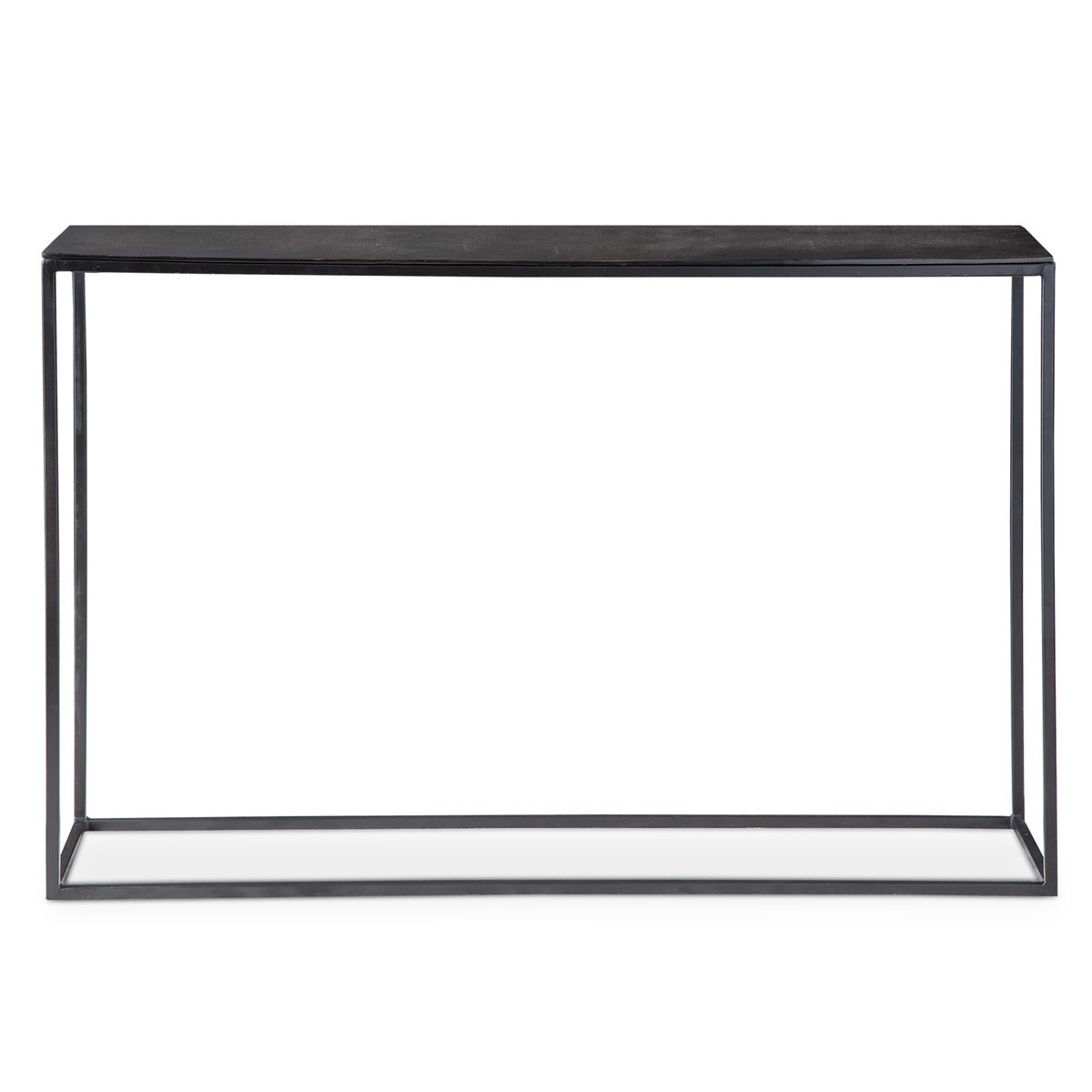 Narrow black console table.