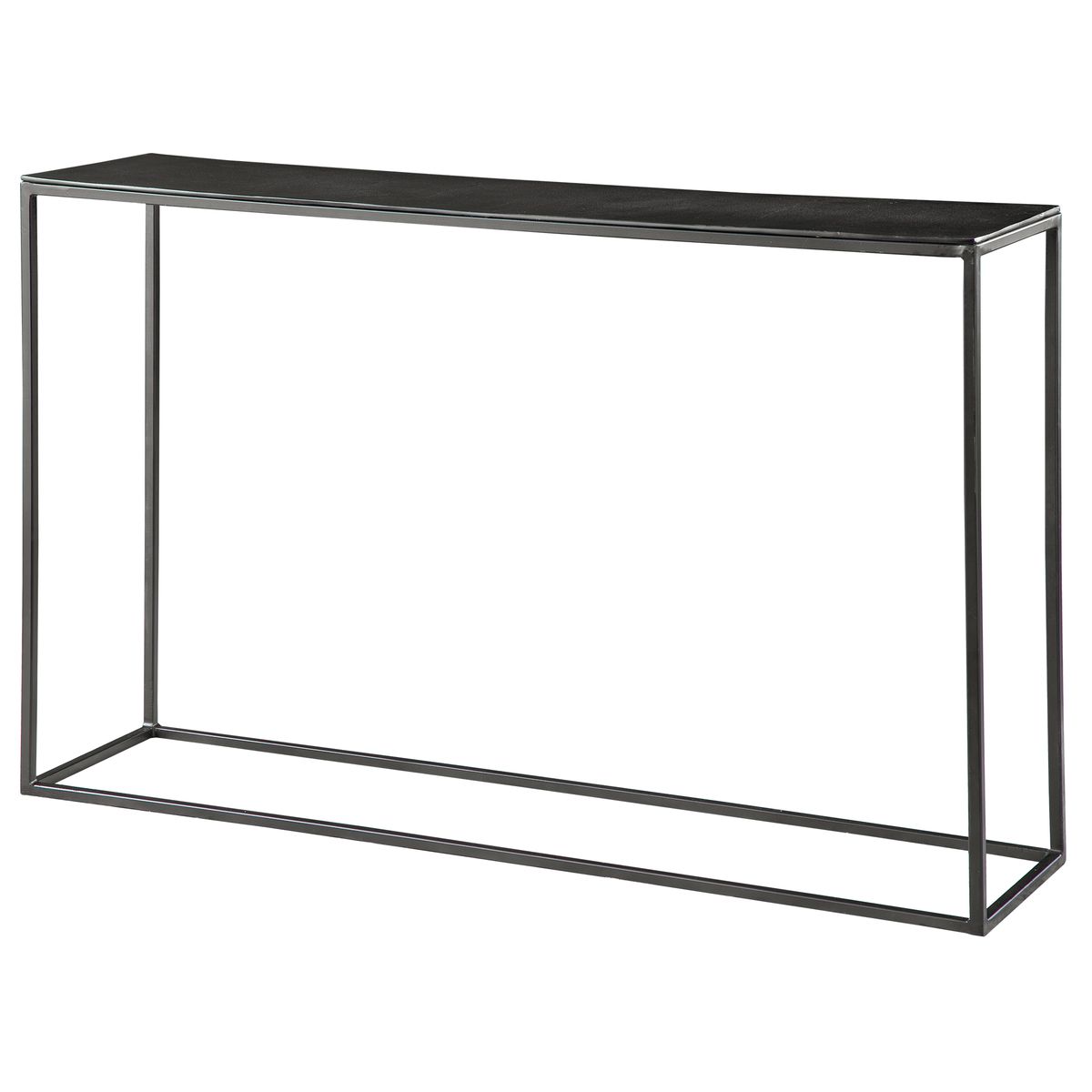 Narrow black console table.