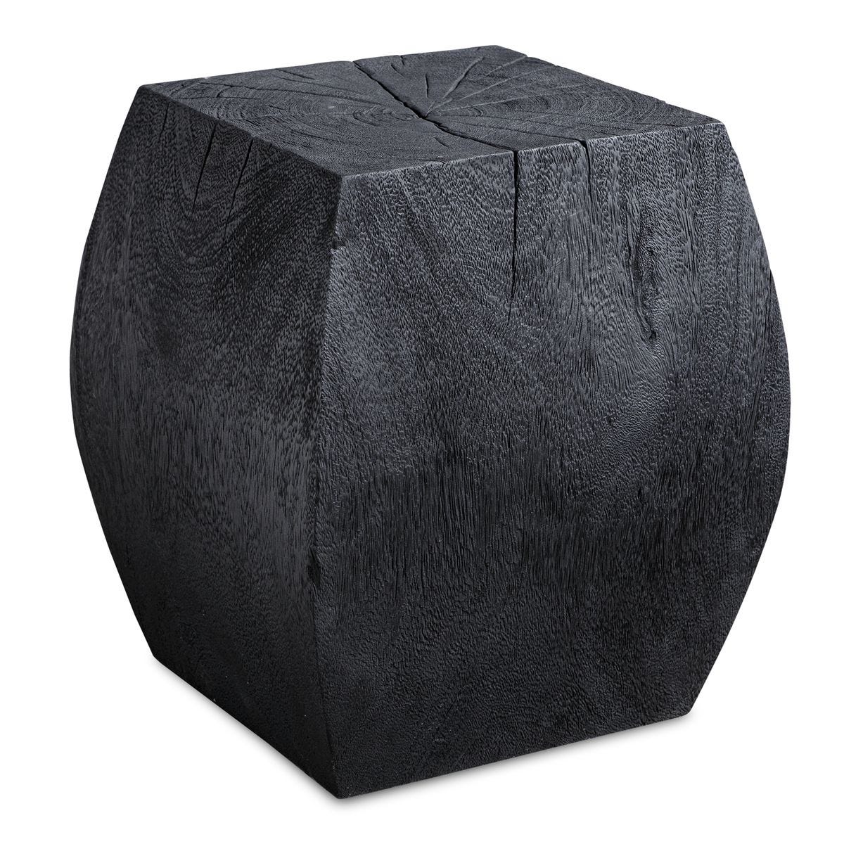 Black textured cube stool on a white background