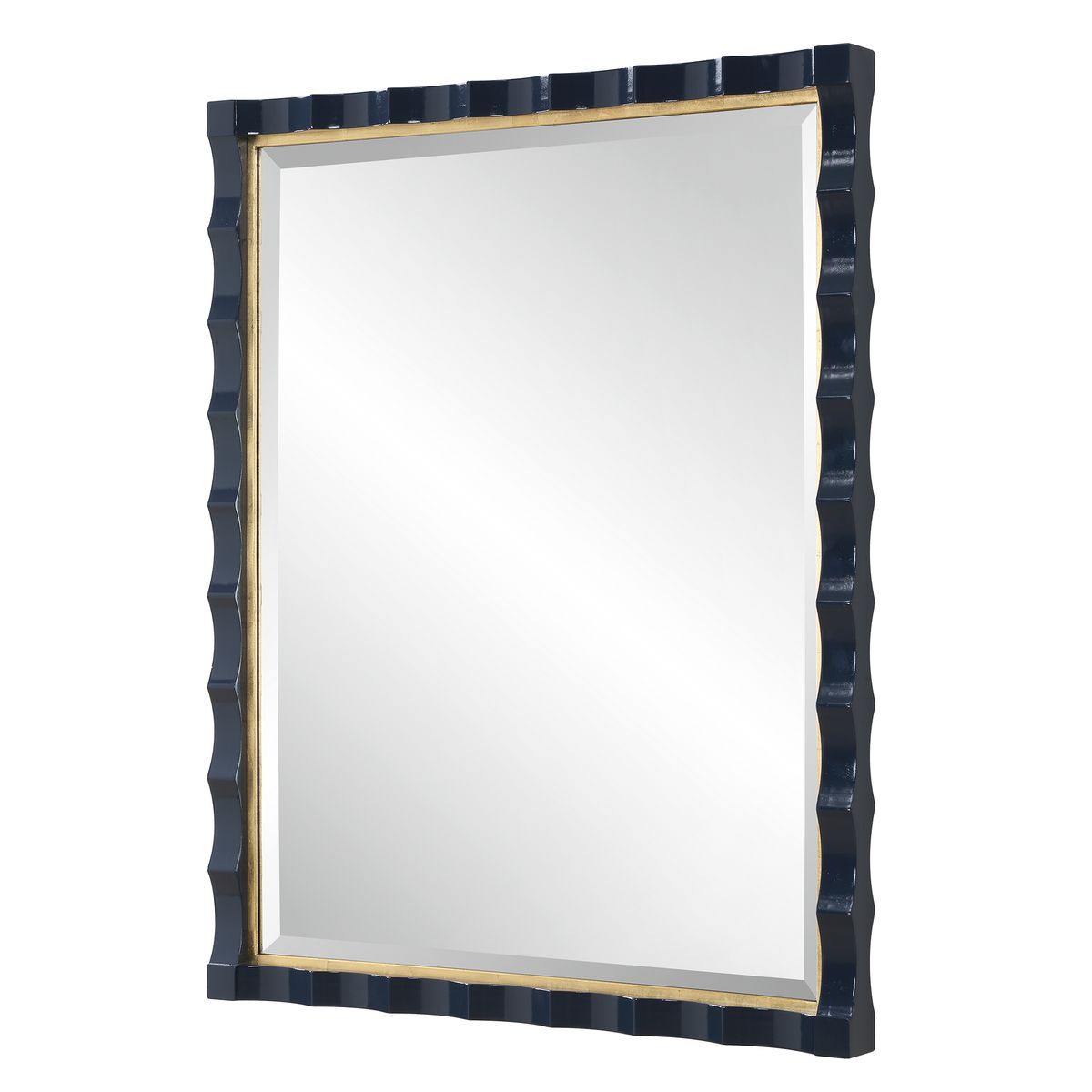Rectangular mirror with a decorative black frame on a white background