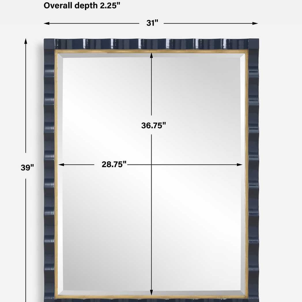 Measurement chart of a rectangular mirror with dimensions labeled