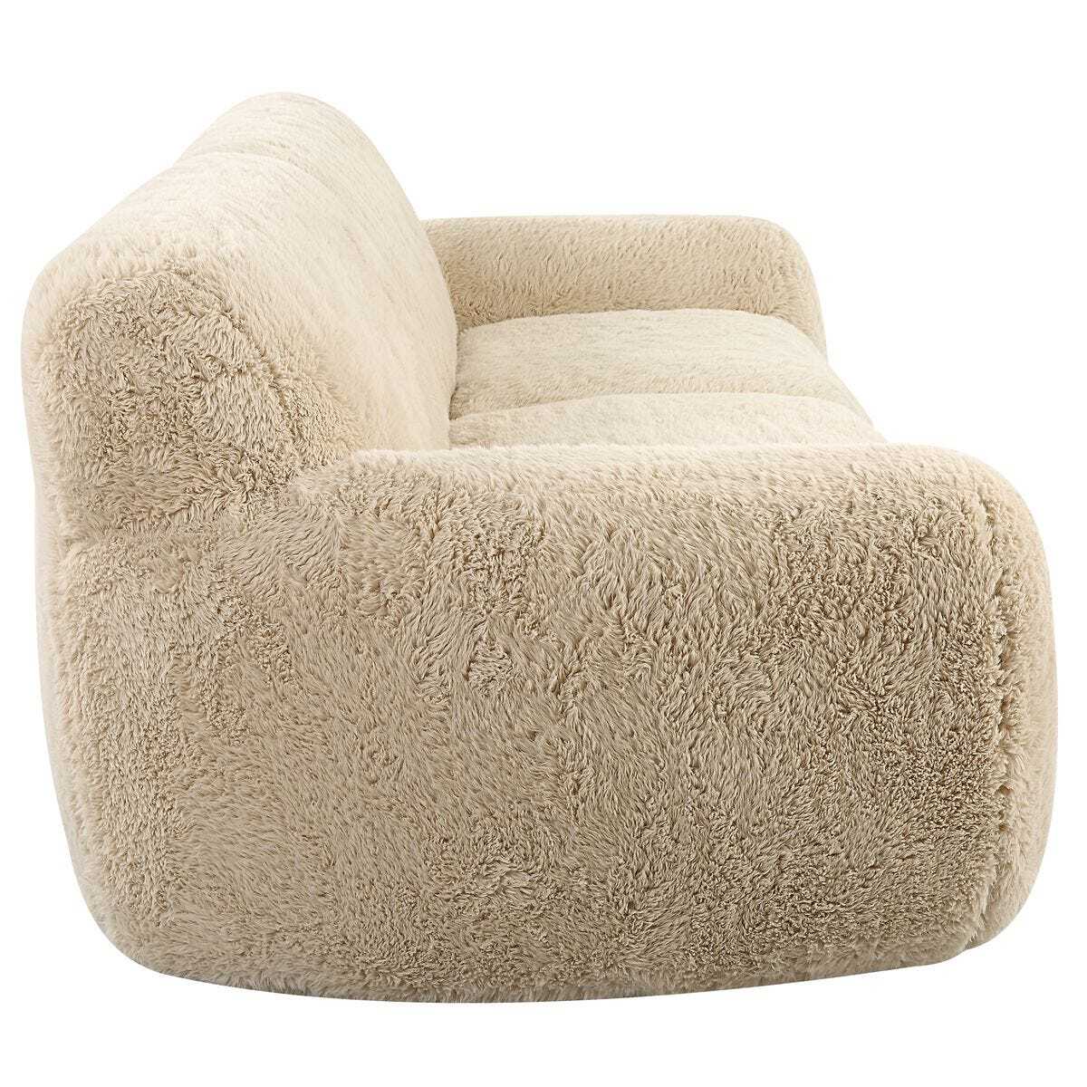 Beige fluffy armchair on a white background