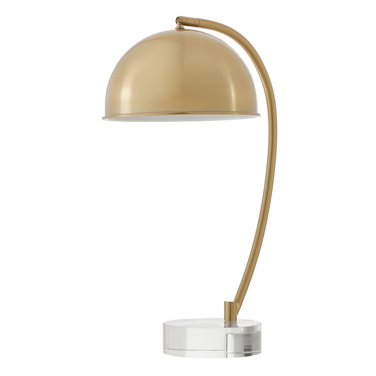 Beige table lamp with clear base on a white background