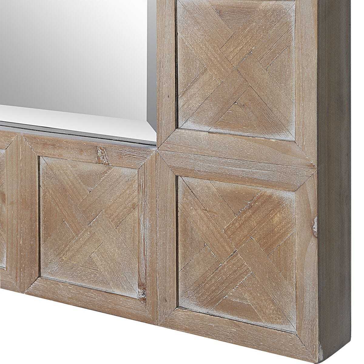 Wooden mirror with a parquet pattern on a white background
