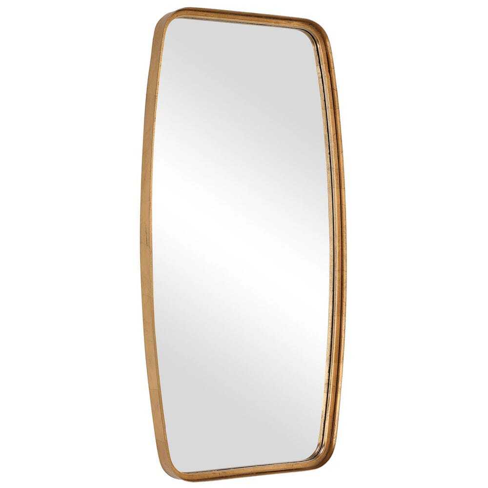 Rectangular mirror with a gold frame on a white background