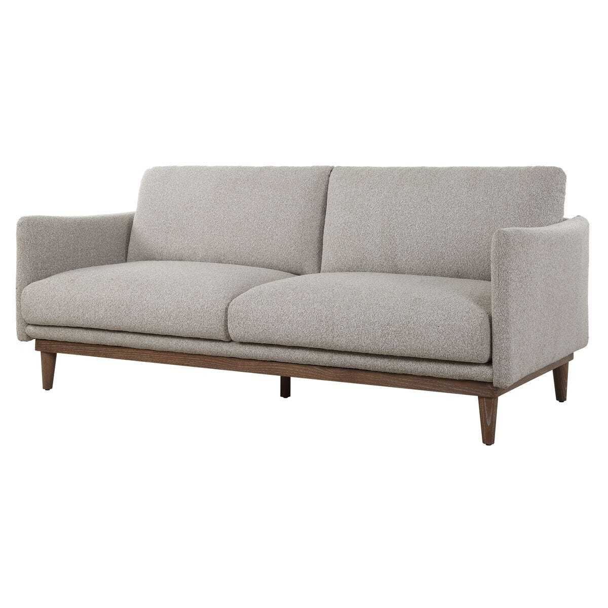Gray sofa with wooden legs on a white background